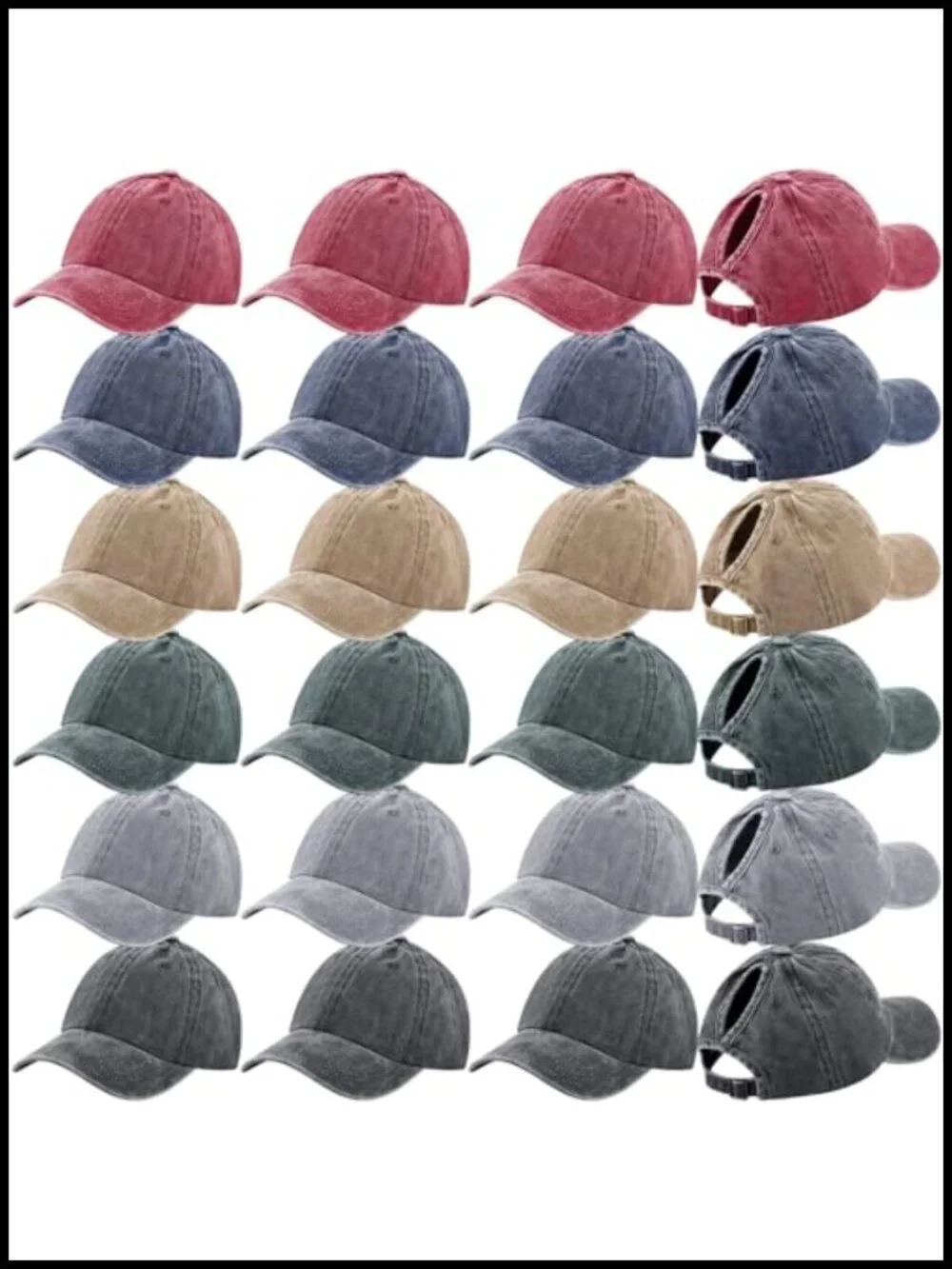 24 Pack Men Women Baseball Cap Ponytail Hole Adjustable Cotton Distressed
